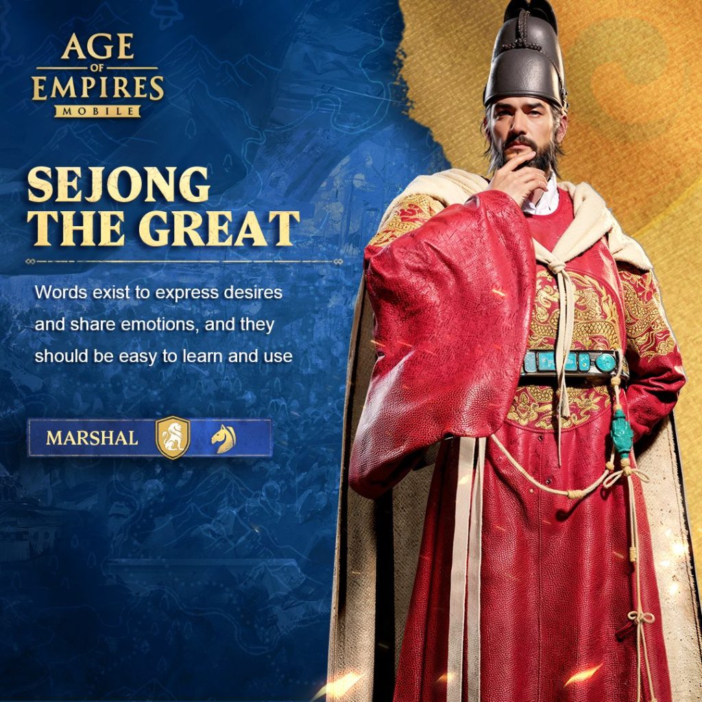 Le héros Sejong le Grand dans Age Of Empires Mobile.