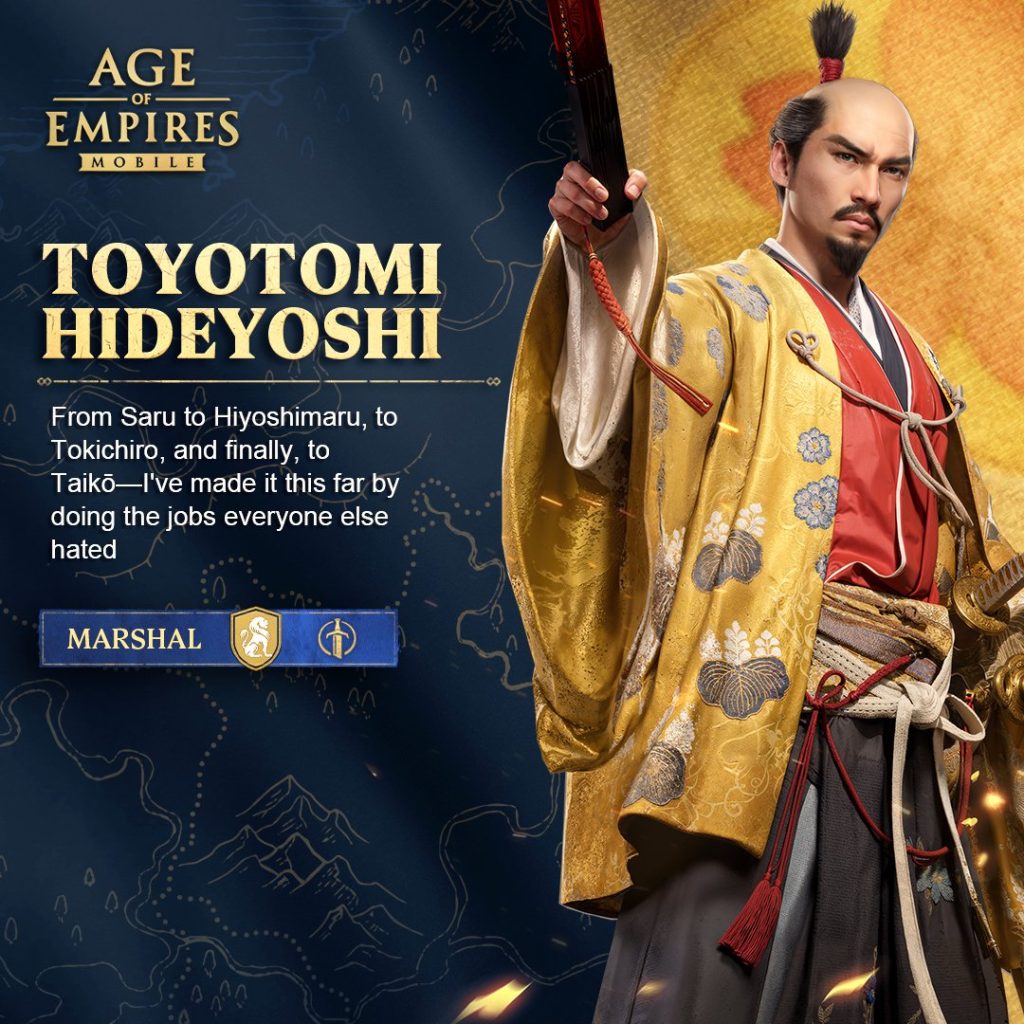 Le héros Toyotomi Hideyoshi dans Age Of Empires Mobile.