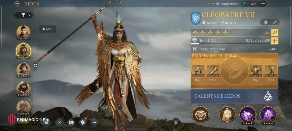 Le héros Cléopâtre (niveau cinq étoiles) dans Age Of Empires Mobile.