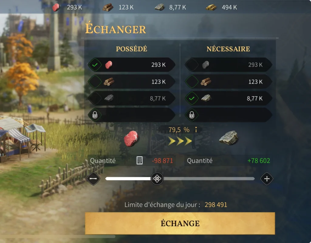Echanger des ressources au marché dans Age Of Empires Mobile.