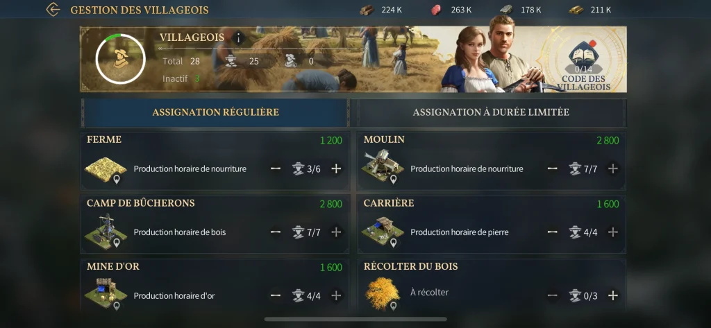 Le centre de gestion des villageois dans Age Of Empires Mobile.