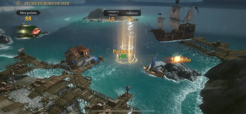 Lancement d'un filet de pêche dans Age Of Empires Mobile.