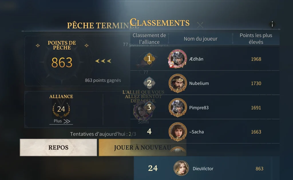 Classement des pêcheurs dans Age Of Empires Mobile.