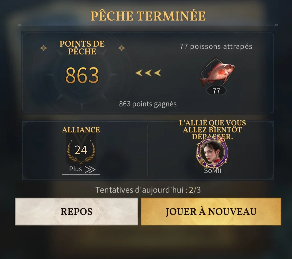 Tableau final de l'activité pêche dans Age Of Empires Mobile.